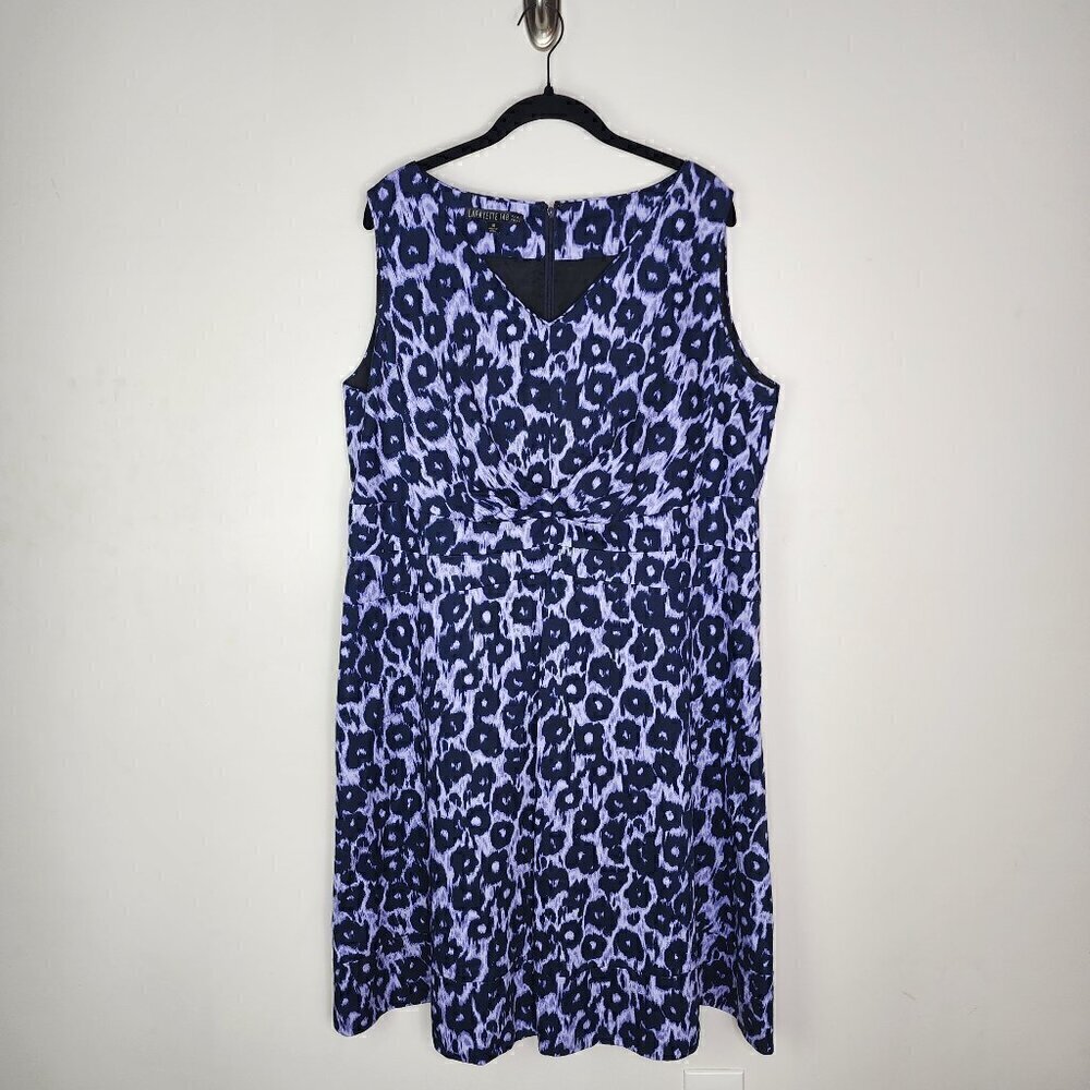 Lafayette 148 New York V Neck Fit and Flare Dress Purple Cheetah Size 16